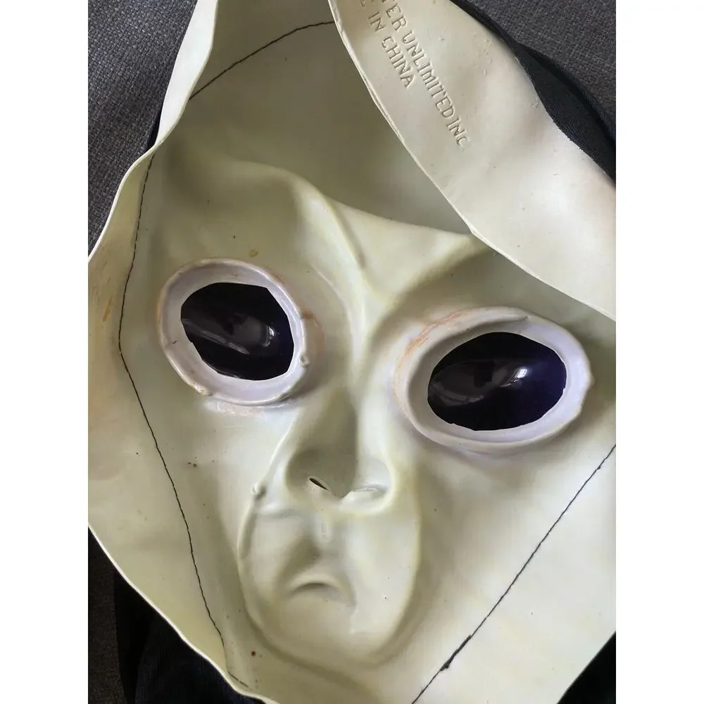 Vintage Easter Unlimited Adult Alien Cyborg Skull Halloween Mask Costume W/ Hood